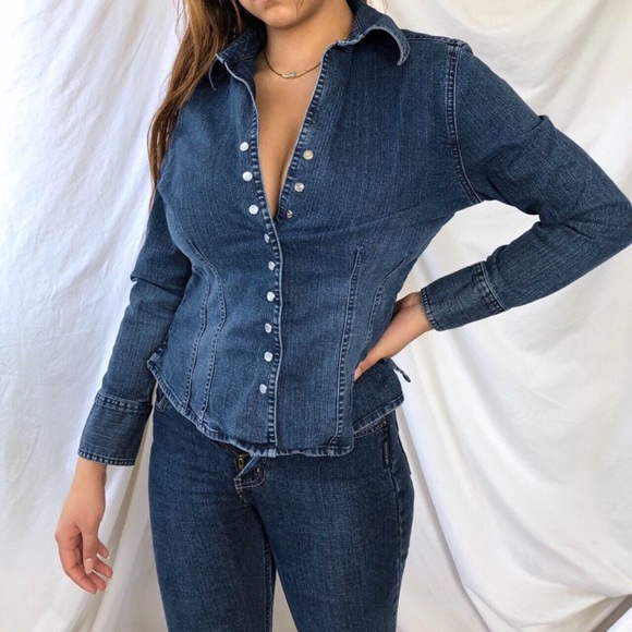 Y2K button down denim jean jacket - Picture 2 of 4